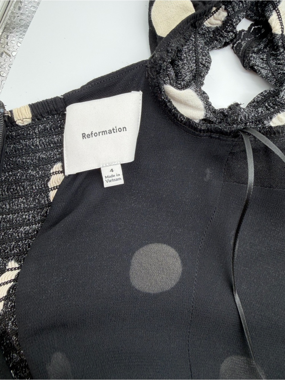 REFORMATION Black Polka Dot Puff-Sleeve Midi Dress SZ. 4 - Picture 8 of 10